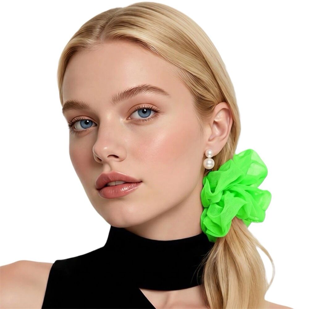 New Chiffon Scrunchie Hair Tie XLarge Green - Picture 7 of 7